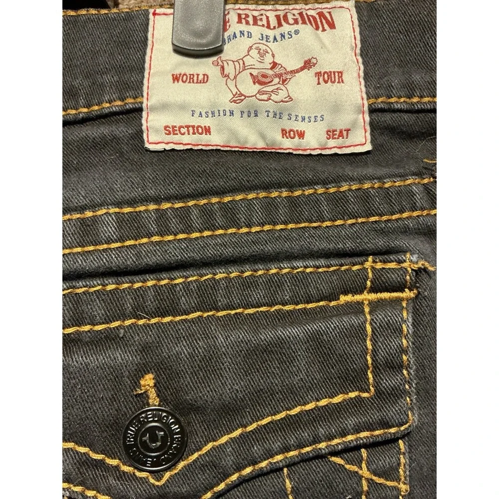 True Religion Ricky Flap Shorts Mens 36 Black Relaxed Fit Stretch Denim Bermuda